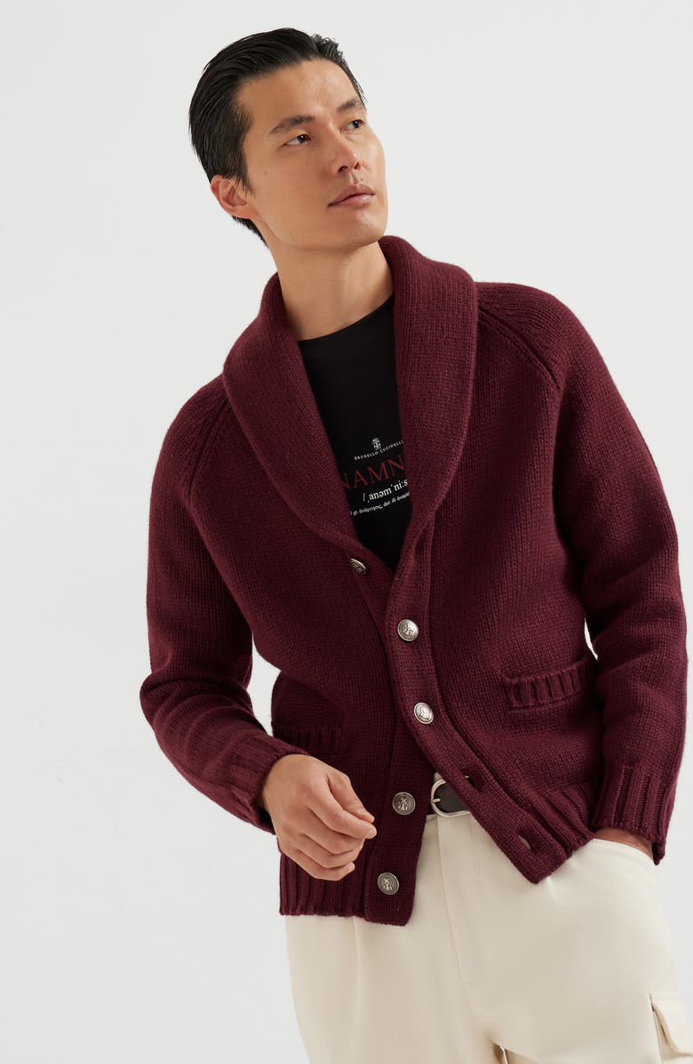 Brunello Cucinelli Cashmere Feather yarn cardigan, Alternate, color, Amaranth