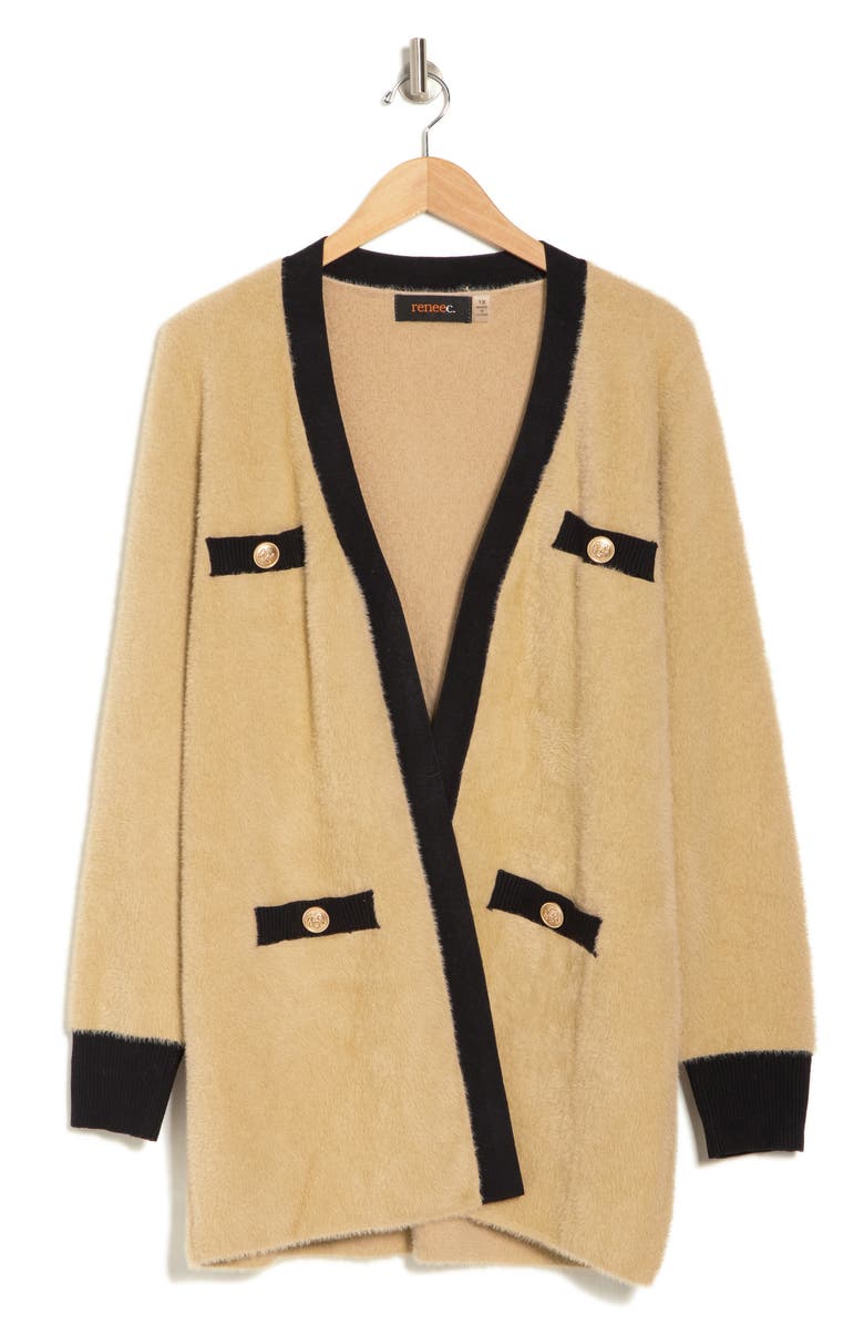 Renee C Contrast Trim Longline Cardigan, Alternate, color, Taupe