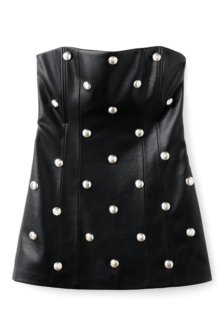 Carla Stud Detail Strapless Faux Leather Dress, Main, color, BLACK