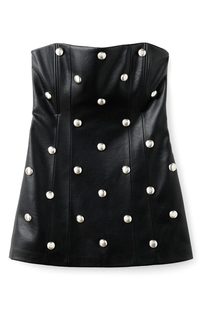 MANGO Carla Stud Detail Strapless Faux Leather Dress, Main, color, Black