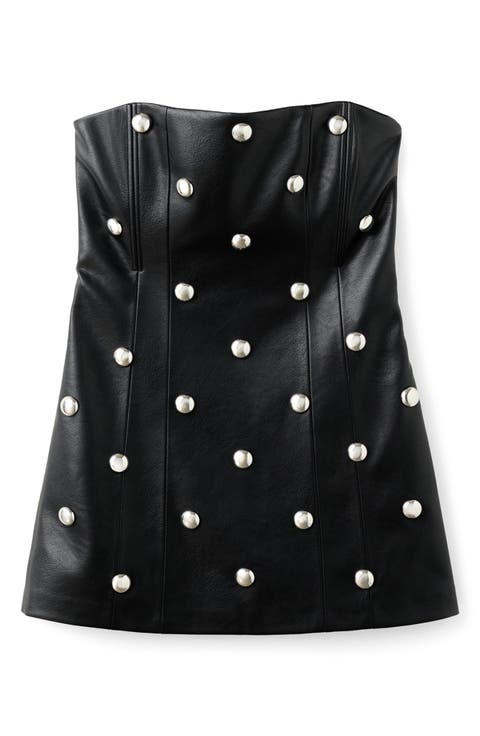 Carla Stud Detail Strapless Faux Leather Dress