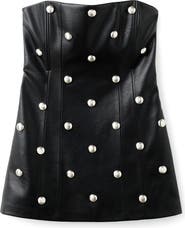 MANGO Carla Stud Detail Strapless Faux Leather Dress