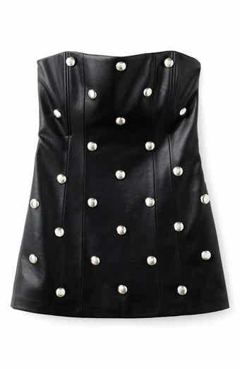 MANGO Carla Stud Detail Strapless Faux Leather Dress