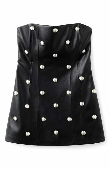 MANGO Carla Stud Detail Strapless Faux Leather Dress