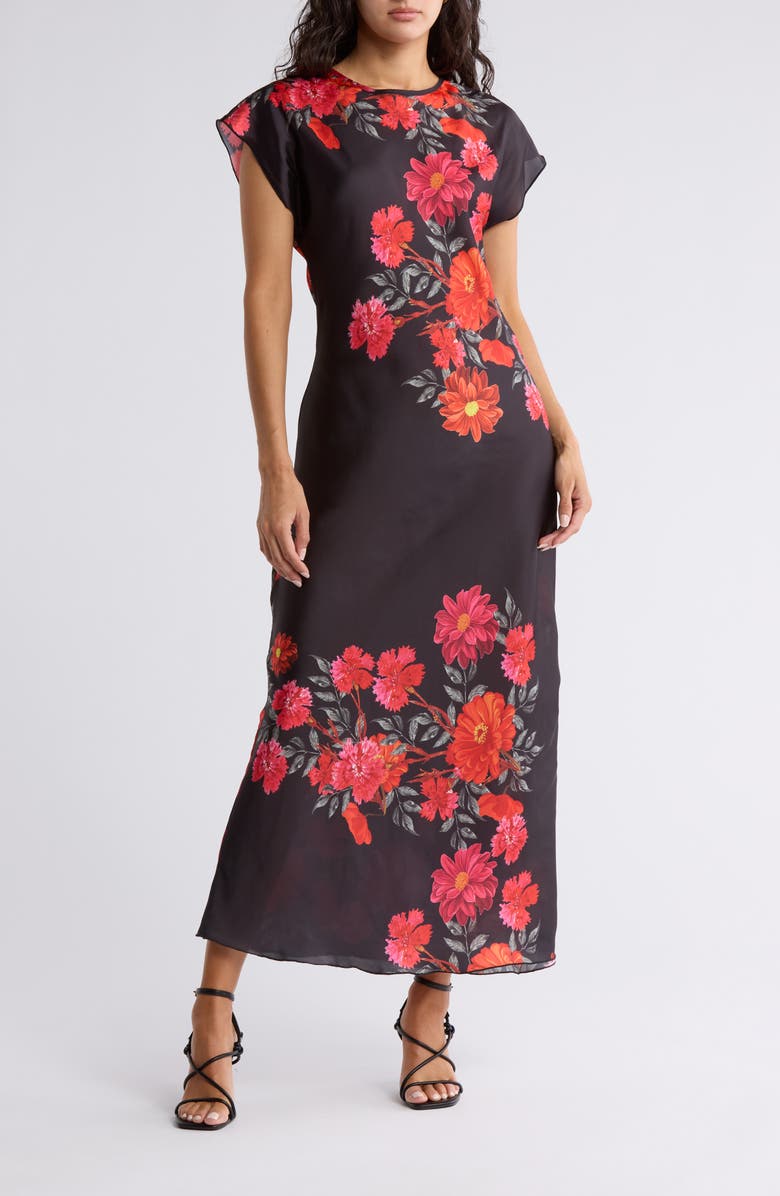 bebe Floral Print Satin Dress, Main, color,