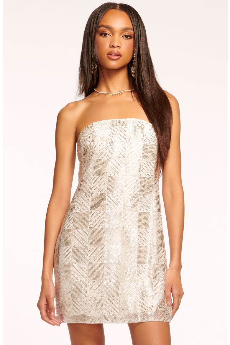 Delia Metallic Bead Strapless Minidress, Alternate, color, SILVER BEAD