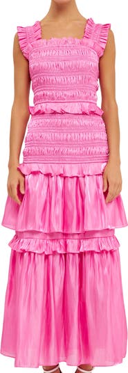 Sheer Smocked Tiered Maxi Dress