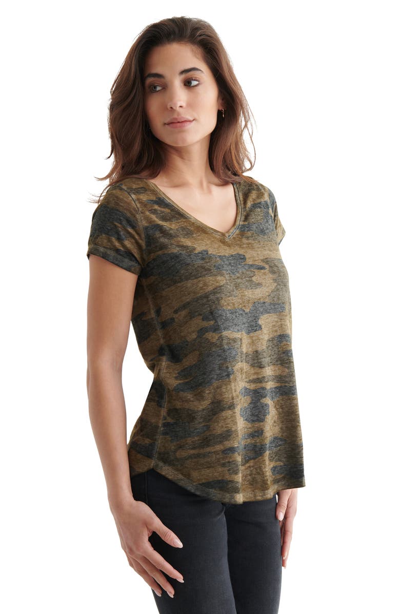 Lucky Brand Camo Burnout T-Shirt, Alternate, color, Green Multi