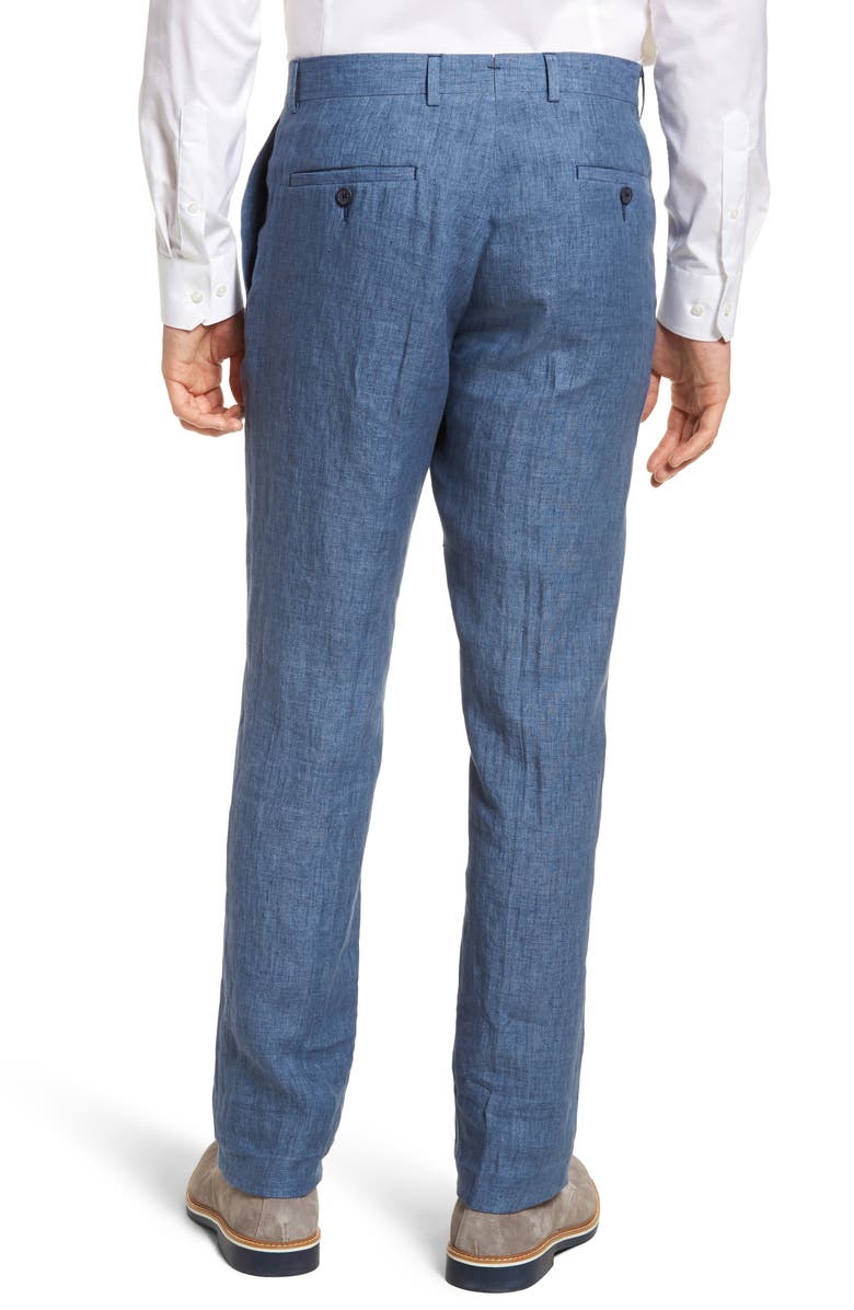 NORDSTROM MEN'S SHOP Flat Front Solid Linen Trousers, Alternate, color,