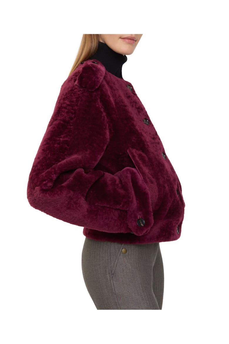 Detachable Scarf Shearling Jacket, Alternate, color, Ruby red