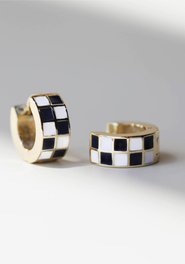 Nickel & Suede Checkered Enamel Huggies