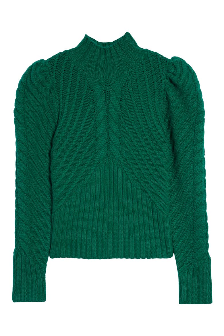 Celestial Cable Stitch Turtleneck Cashmere Blend Sweater, Alternate, color, FOREST