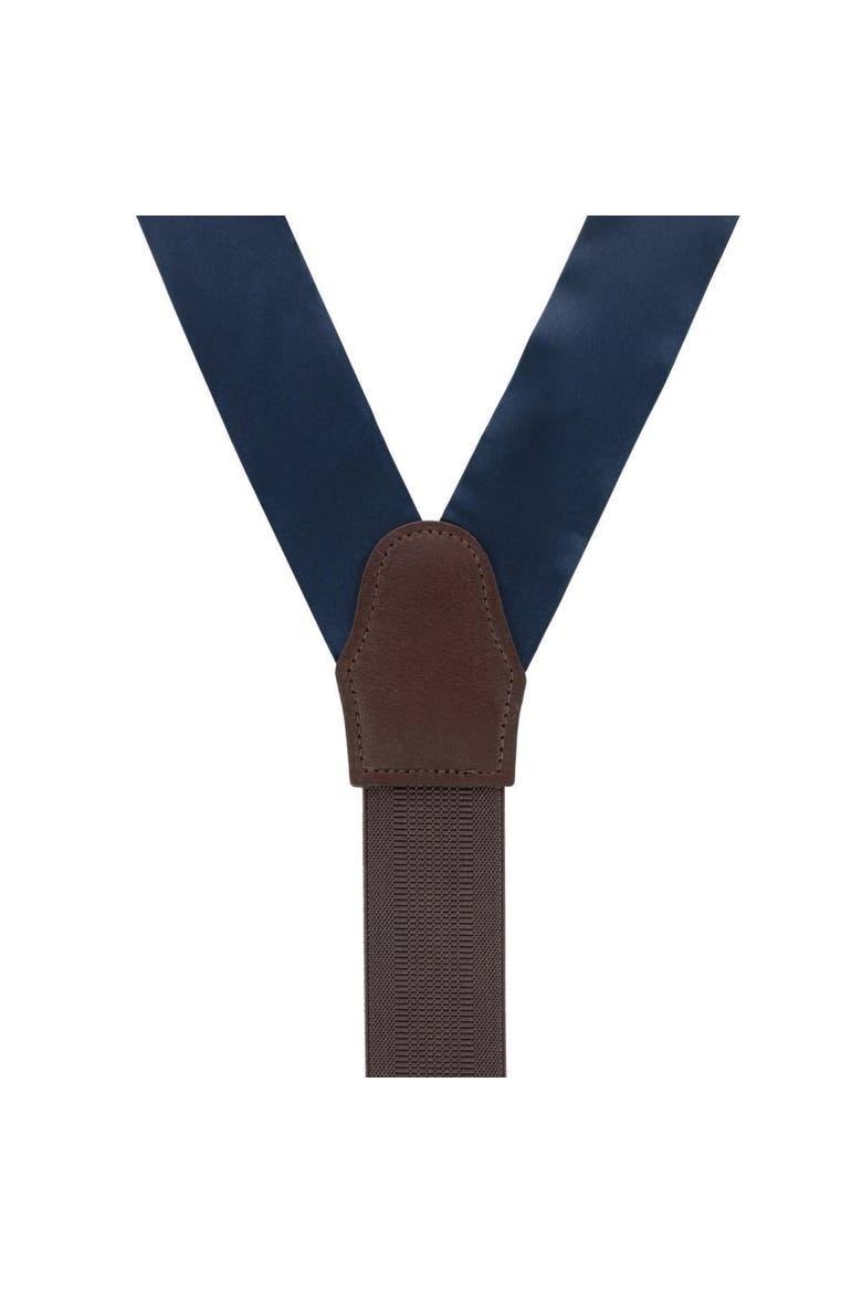 Big & Tall Dutton Solid Colored Silk Button End Suspenders, Alternate, color, Navy
