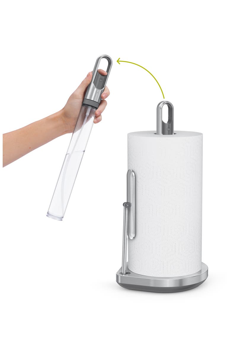 paper towel holder with spray, Alternate, color, BRUSHED STAINLESS STEEL