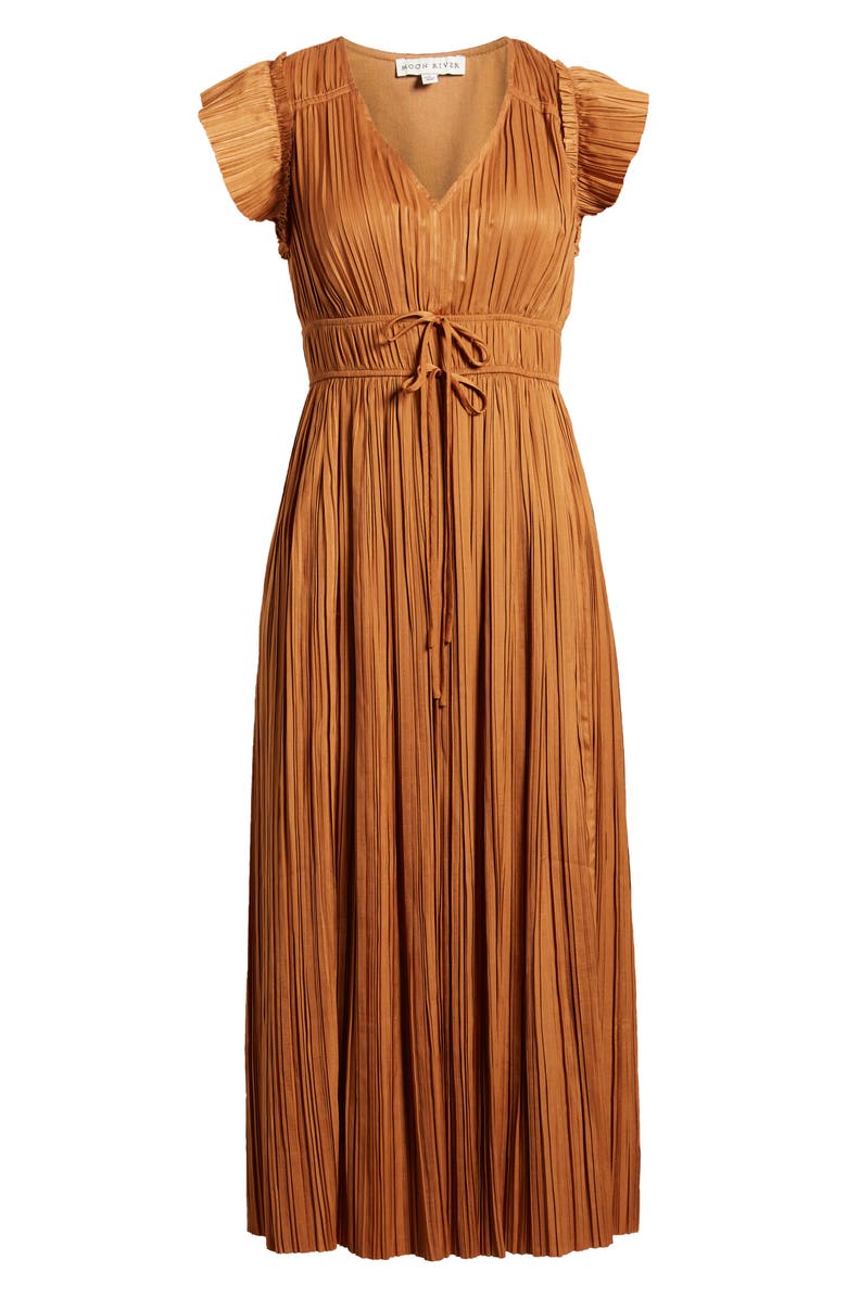 MOON RIVER Pleated Tie Waist Midi Dress, Alternate, color,