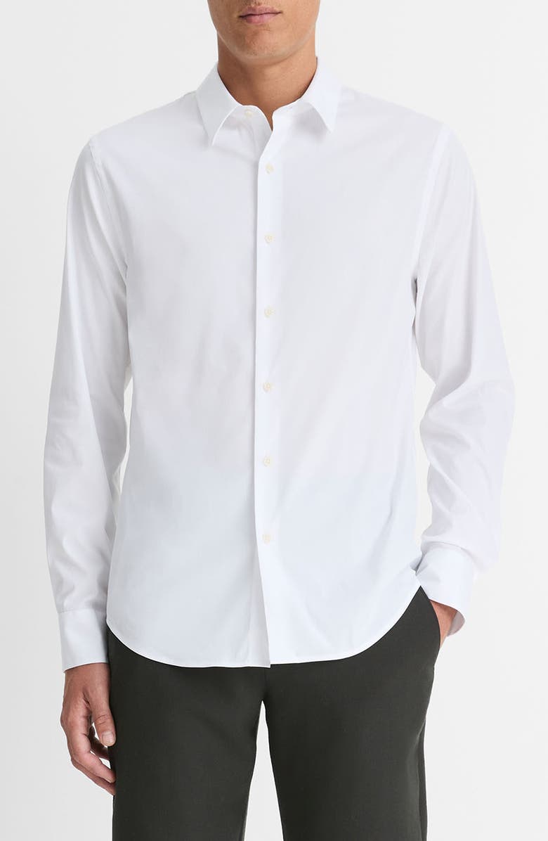 Vince Stretch Cotton Blend Button-Up Shirt, Main, color, White