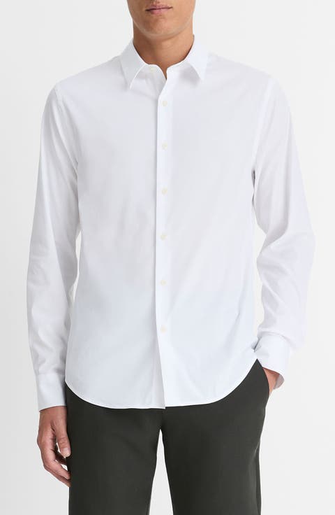 Stretch Cotton Blend Button-Up Shirt