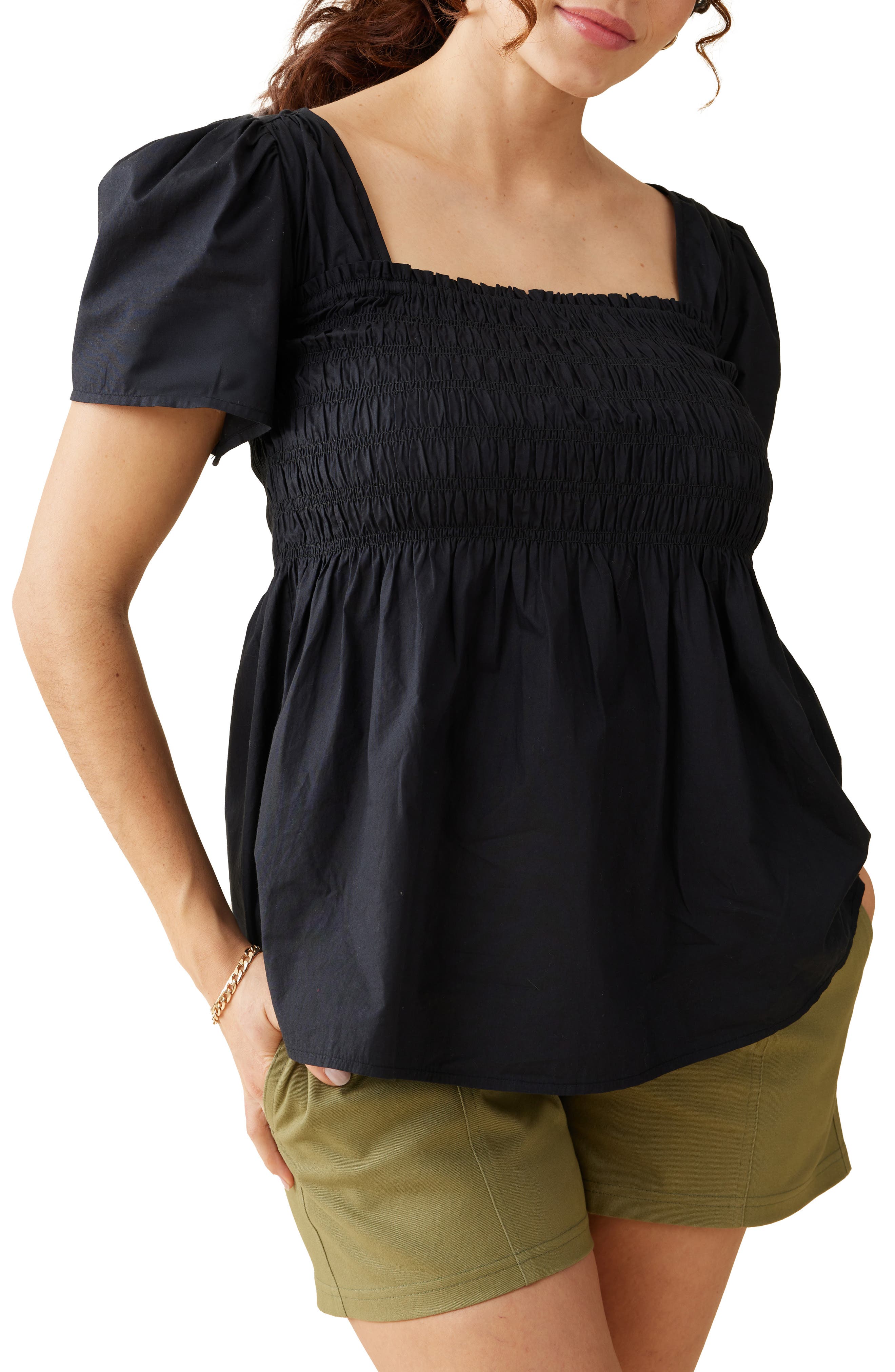 Smocked Puff Sleeve Maternity Top