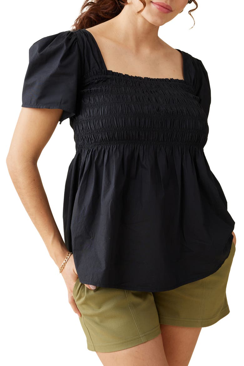 Smocked Puff Sleeve Maternity Top, Main, color, BLACK