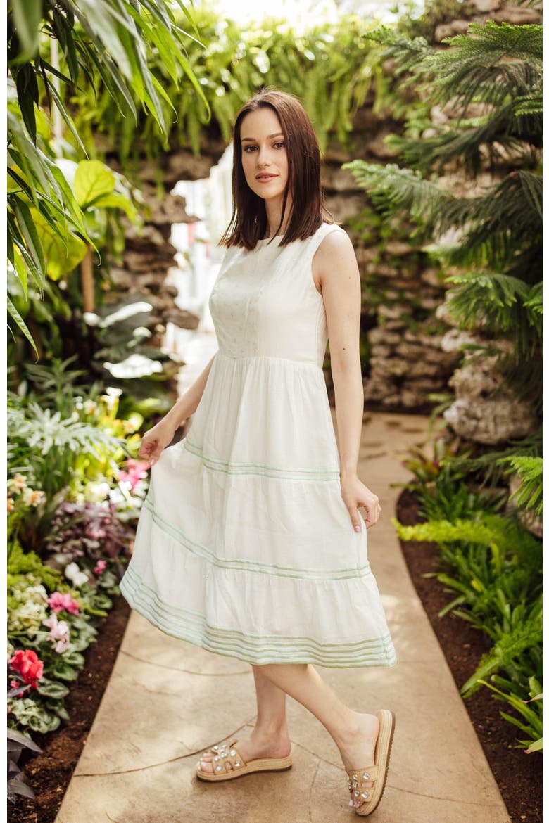 Saloni Tiered Midi Dress, Alternate, color, Off-White