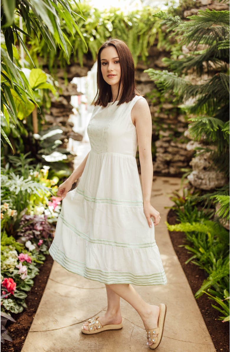 RAAS Saloni Tiered Midi Dress, Alternate, color, Off-White