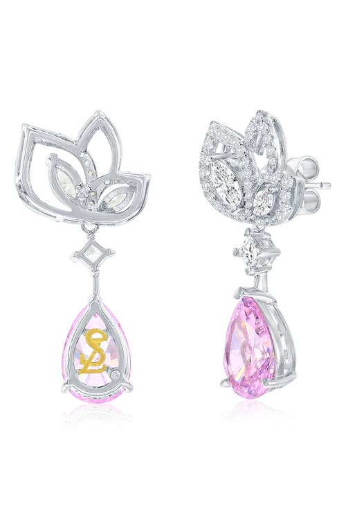 Suzy Levian Sterling Silver Gala Firework Yellow Pear Shape Cubic Zirconia Drop Earrings In Multi