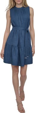 DKNY Tie Waist Denim Dress