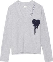 Zadig & Voltaire Mikyz Heart Appliqué Cashmere V-Neck Sweater