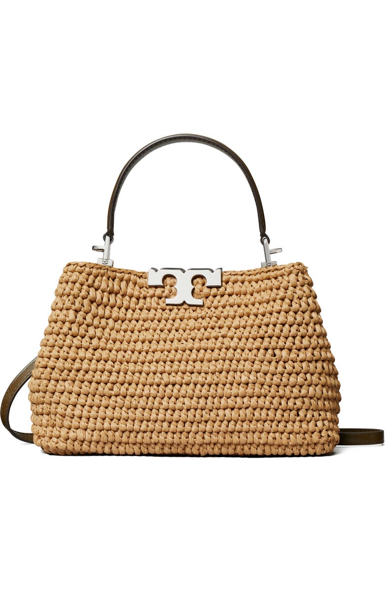 Tory Burch Mini Eleanor Raffia Satchel, Main, color, Honeycomb