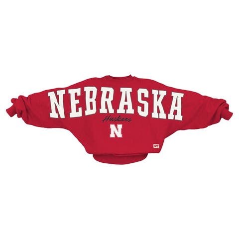 Women's Pressbox  Scarlet Nebraska Huskers Flannigan Oversized Dolman Pullover Sweatshirt