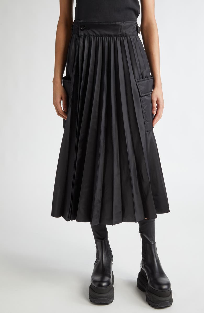 Sacai Pleated Cargo Midi Skirt, Main, color, Black 001