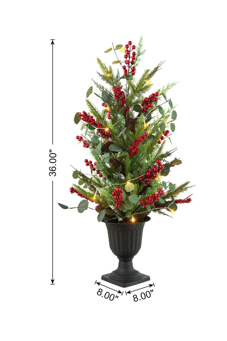 3FT Christmas Lighted Pine Needle Urn Porch Tree with Timer, Alternate, color, Green
