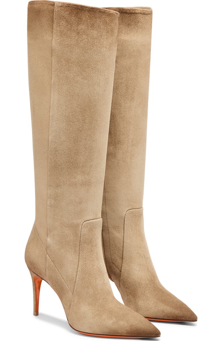 Santoni Women's Suede High-Heel Boot, Main, color, Natural