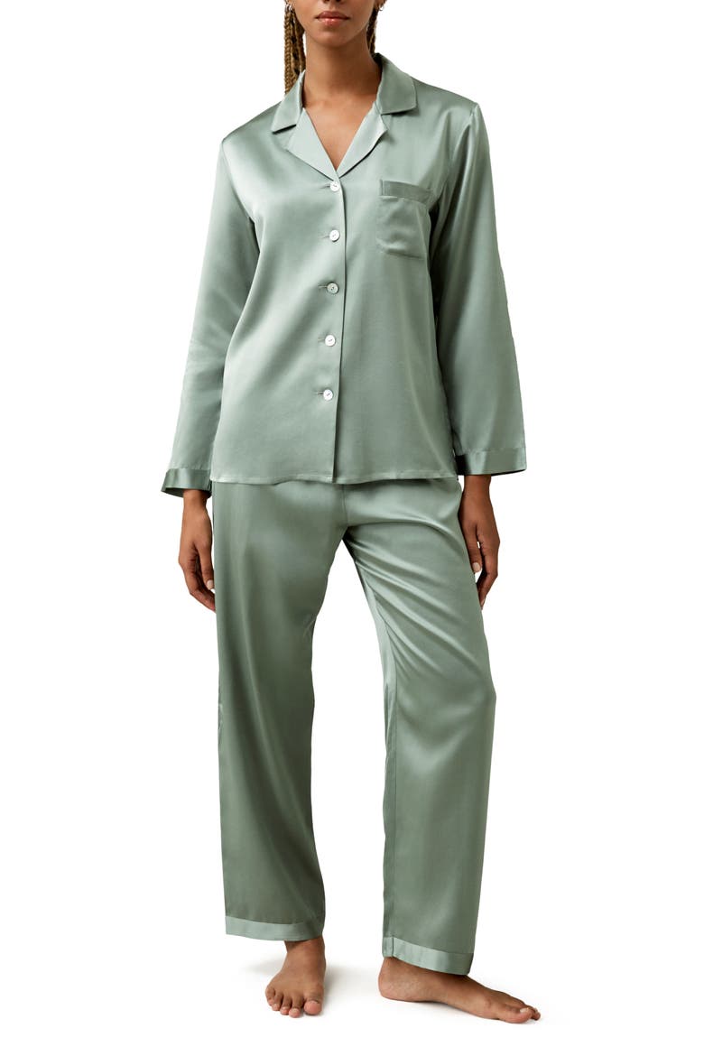 Women's Full Length Silk Pajamas Set, Main, color, Avocado Green