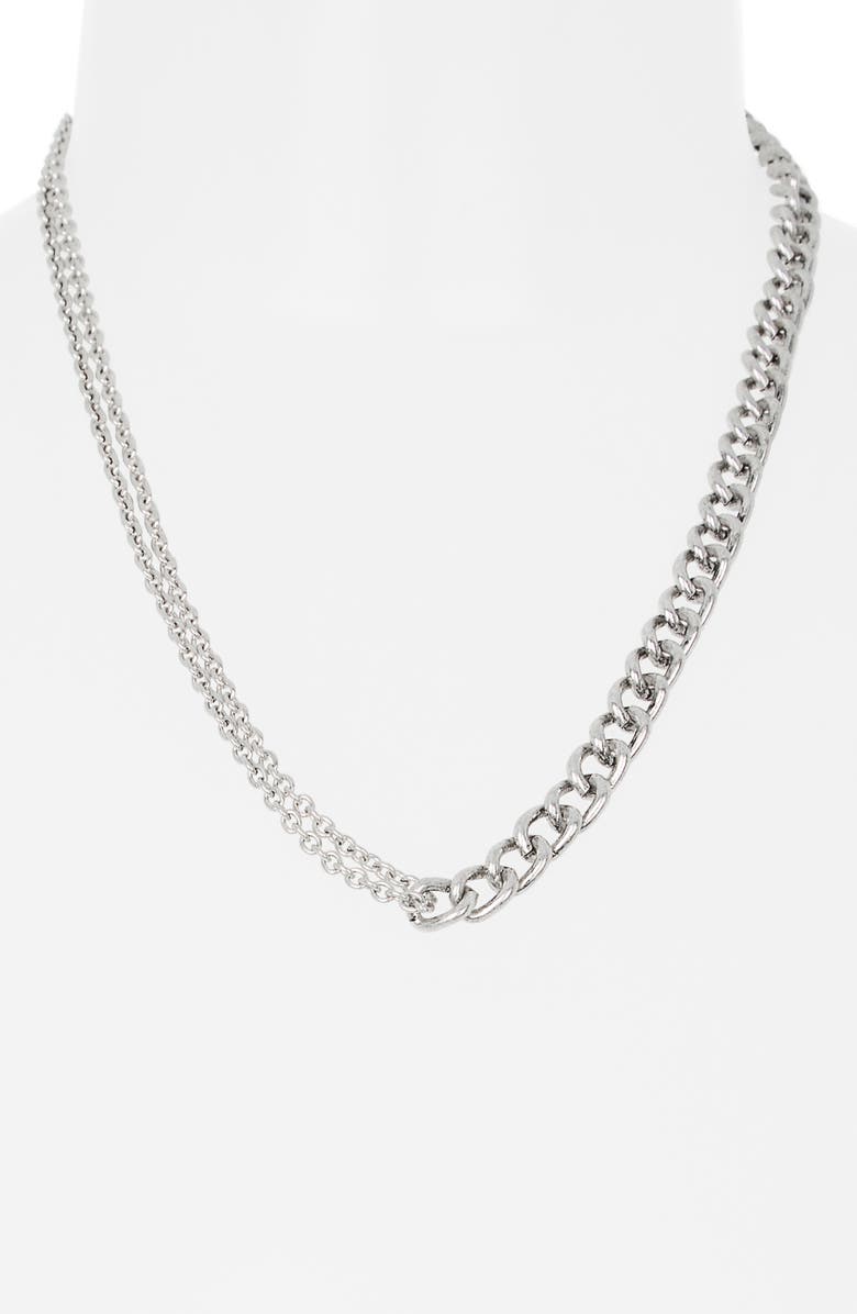 Steve Madden Mixed Chain Necklace, Alternate, color, Shiny Rhodium