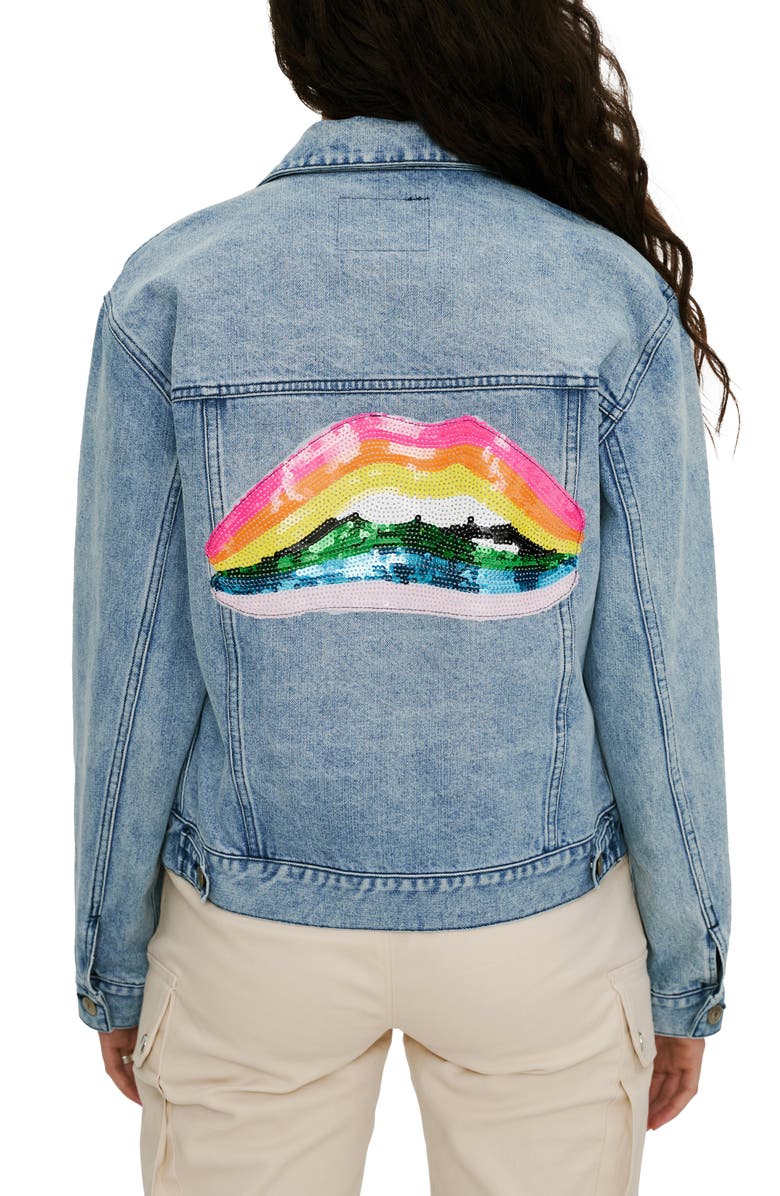 elevenparis Sequin Lips Denim Jacket, Alternate, color, 