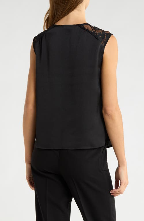 Vince Camuto Lace Trim Cowl Neck Sleeveless Top In Black