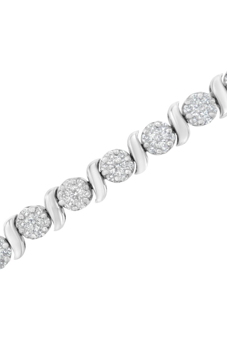 14K White Gold 5 1/4 cttw Diamond Floral Cluster Tennis Bracelet, Alternate, color, White