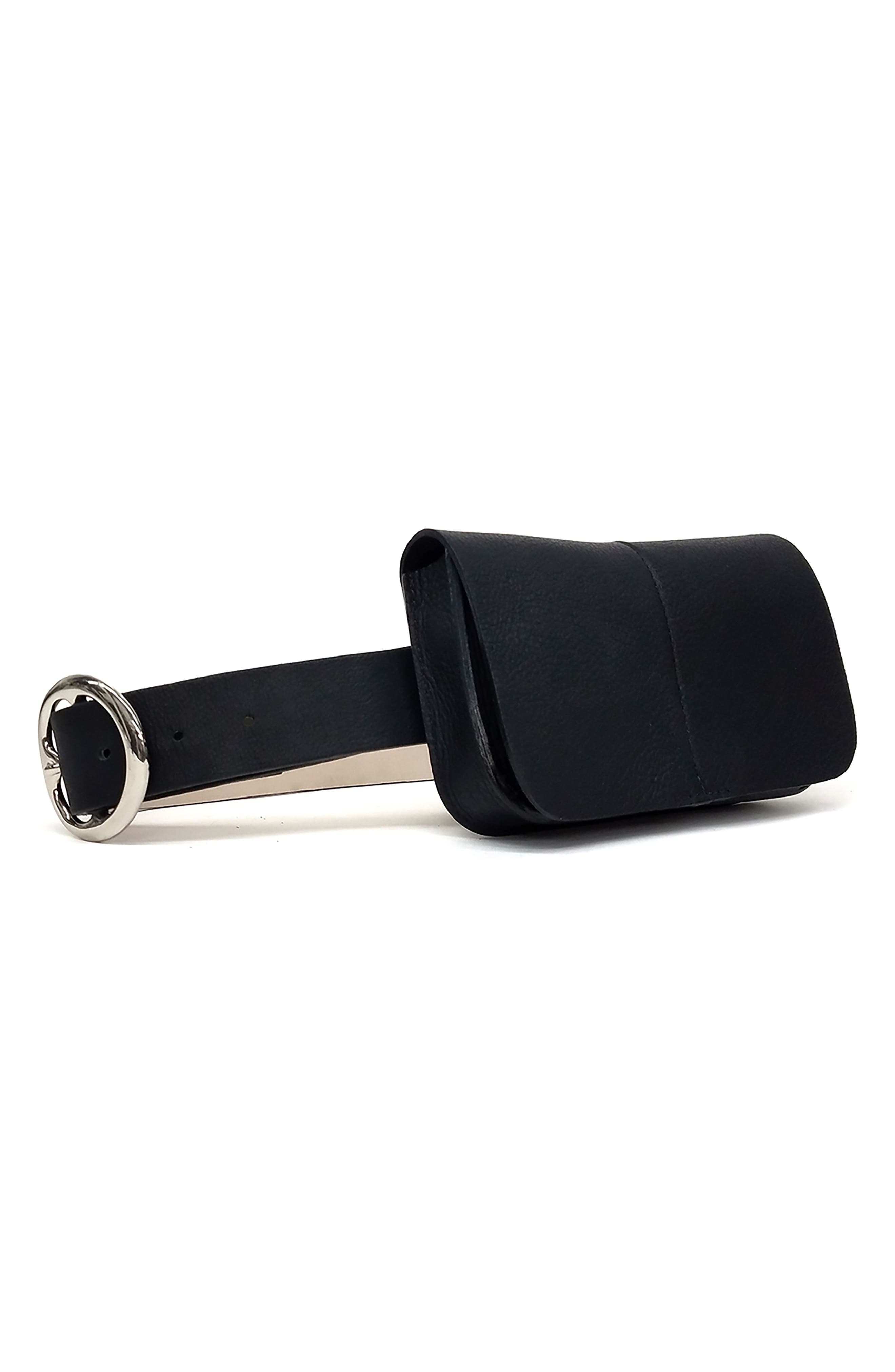 Sidney Leather Belt Bag, Main, color, BLACK/ SILVER