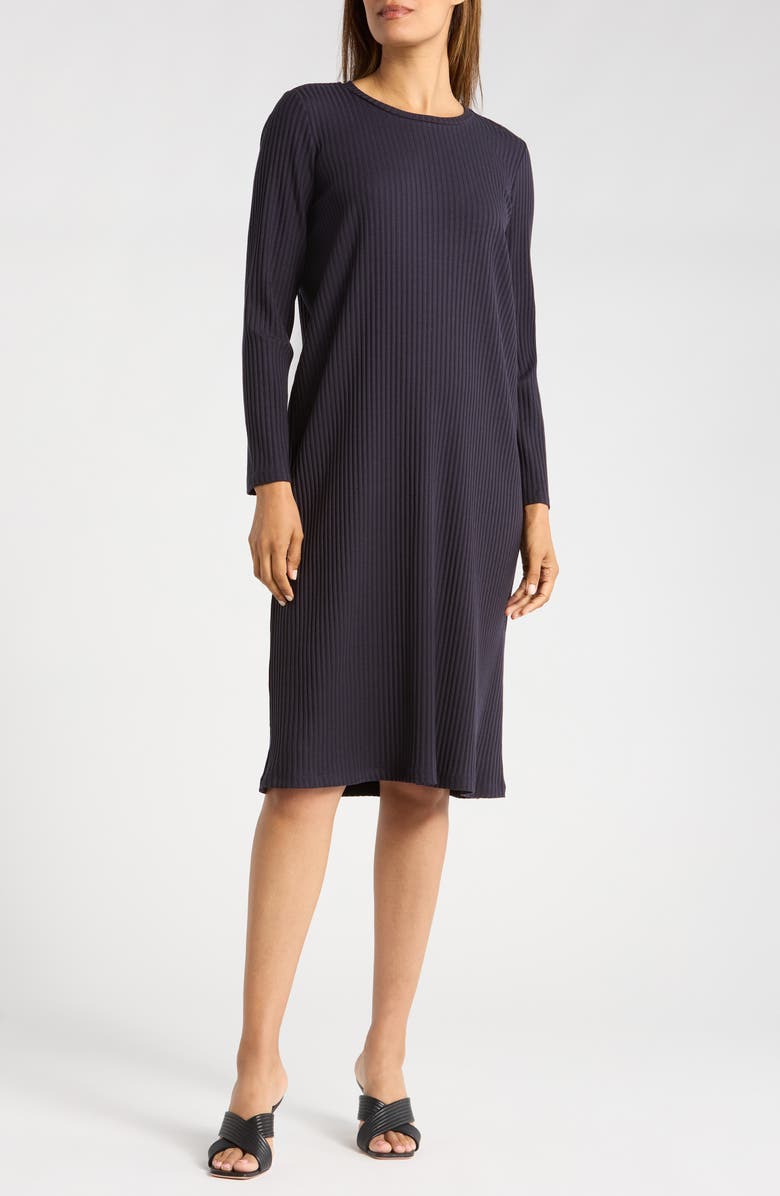 Eileen Fisher Long Sleeve Rib Dress, Main, color, Nocturne