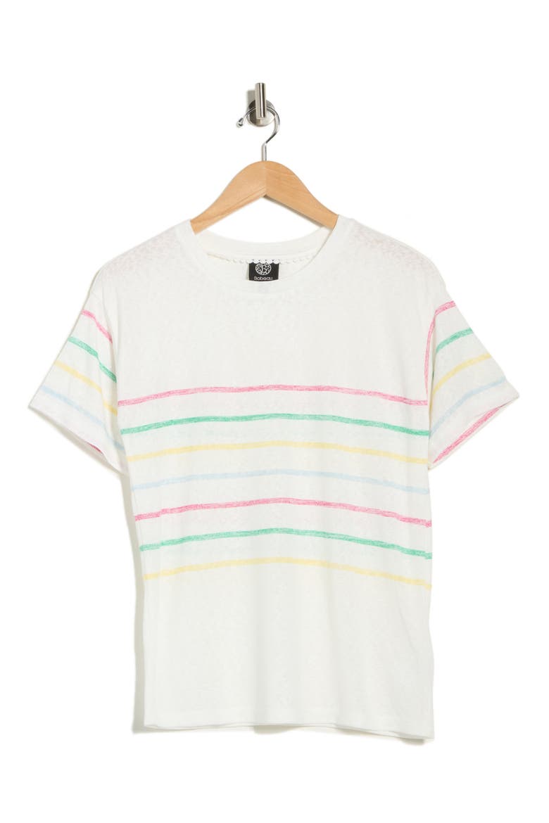 Stripe Crewneck Slubbed T-Shirt, Alternate, color, LIGHT YELLOW/BRIGHT GREEN/FUS-