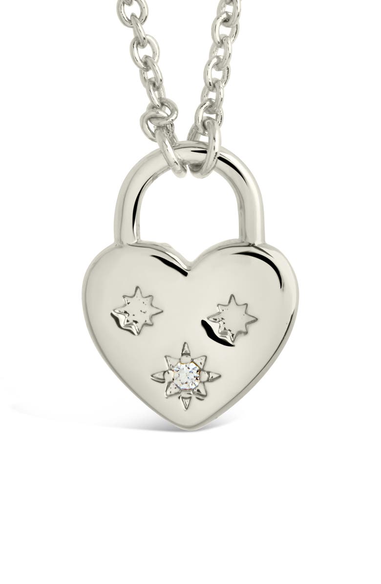 Sterling Forever Josephine CZ Heart Lock Pendant Necklace, Alternate, color, Silver