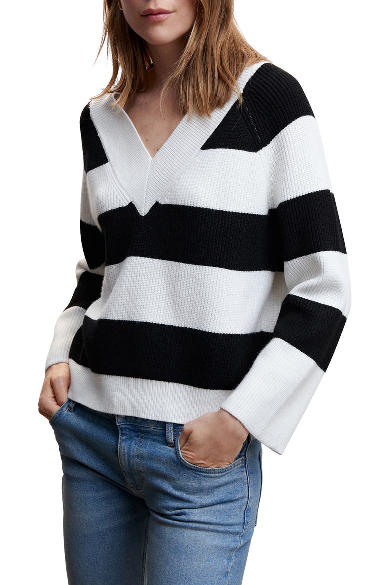 Rugby Stripe Sweater, Main, color, BLACK