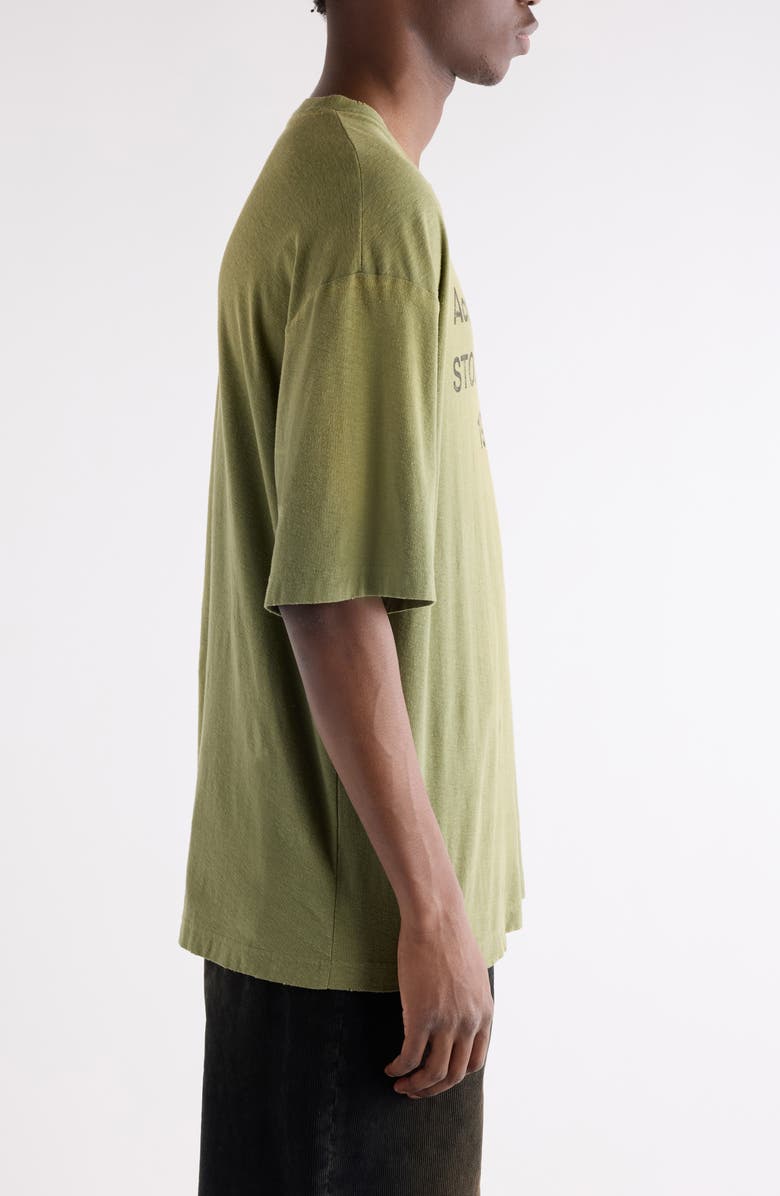 Acne Studios 1996 Logo Distressed Cotton & Hemp Graphic Tee, Alternate, color, Olive Green