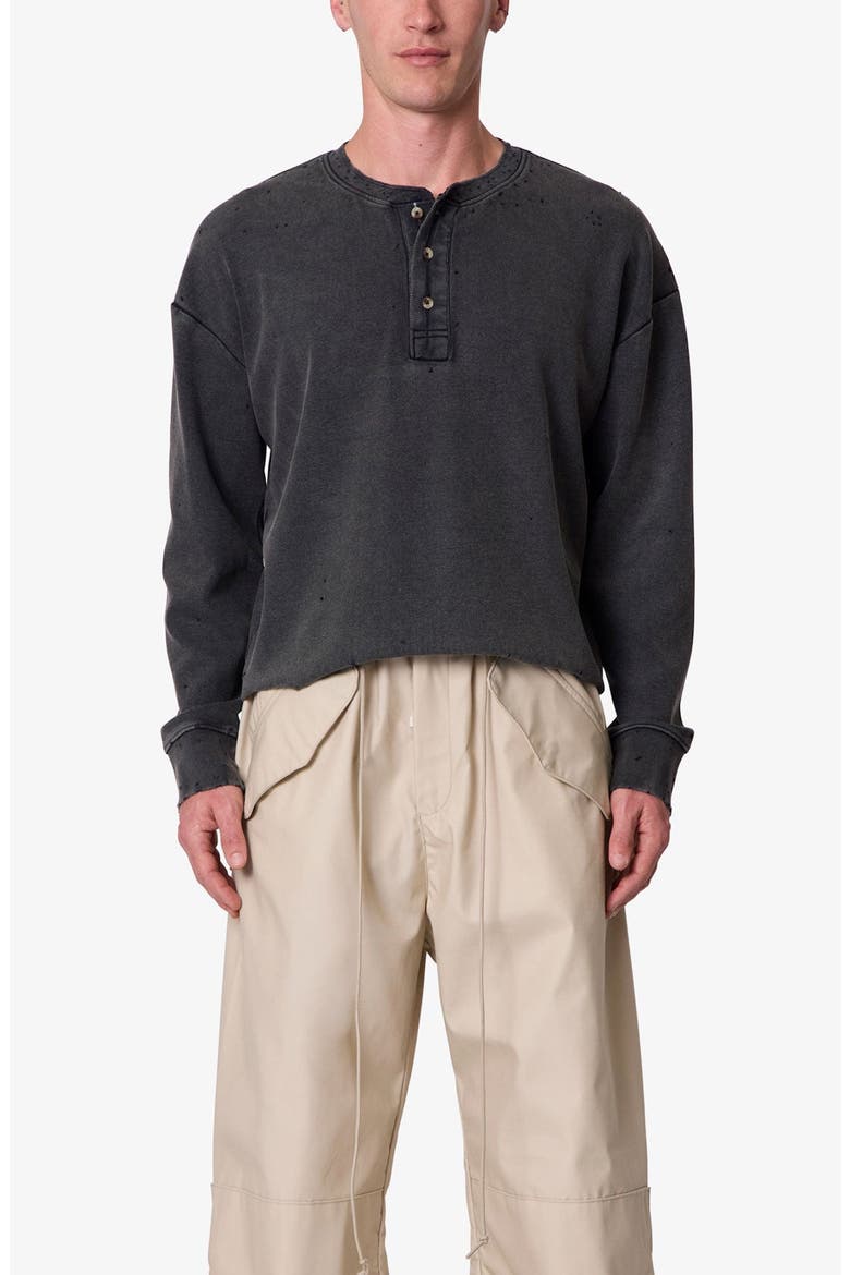 Distressed Long Sleeve Henley, Main, color, WASHED BLACK