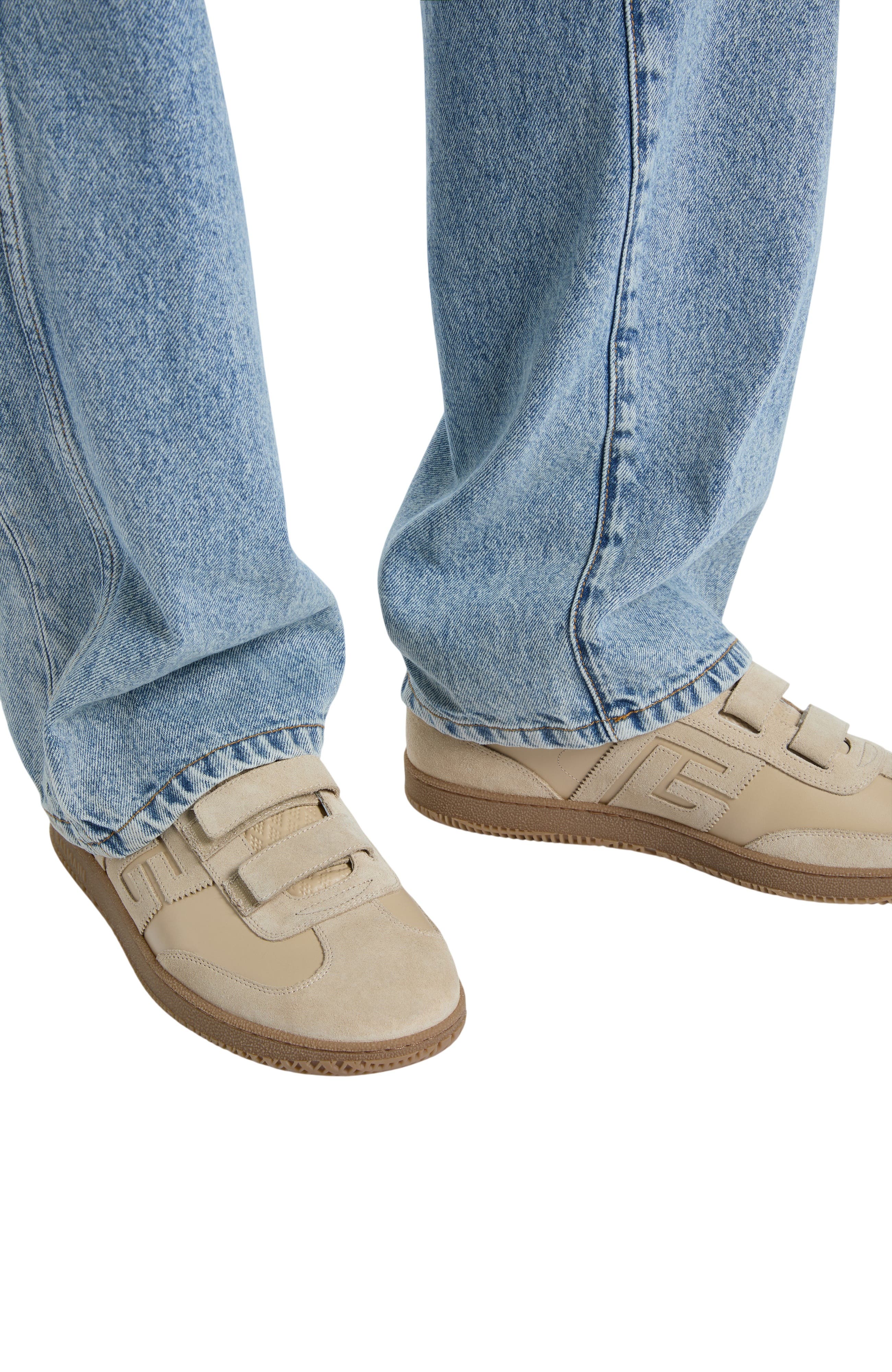 Swan trainers in smooth leather and suede, Alternate, color, beige