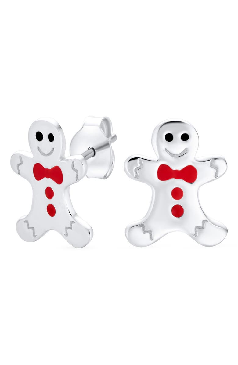 BLING JEWELRY Gingerbread Stud Earrings, Main, color, Silver