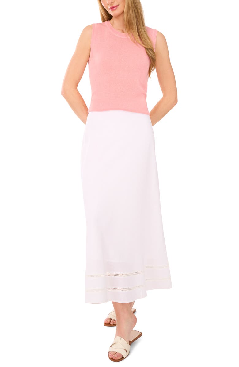 Halogen<sup>®</sup> Ladder Stitch Accent Bias Cut Linen Blend Midi Skirt, Alternate, color,