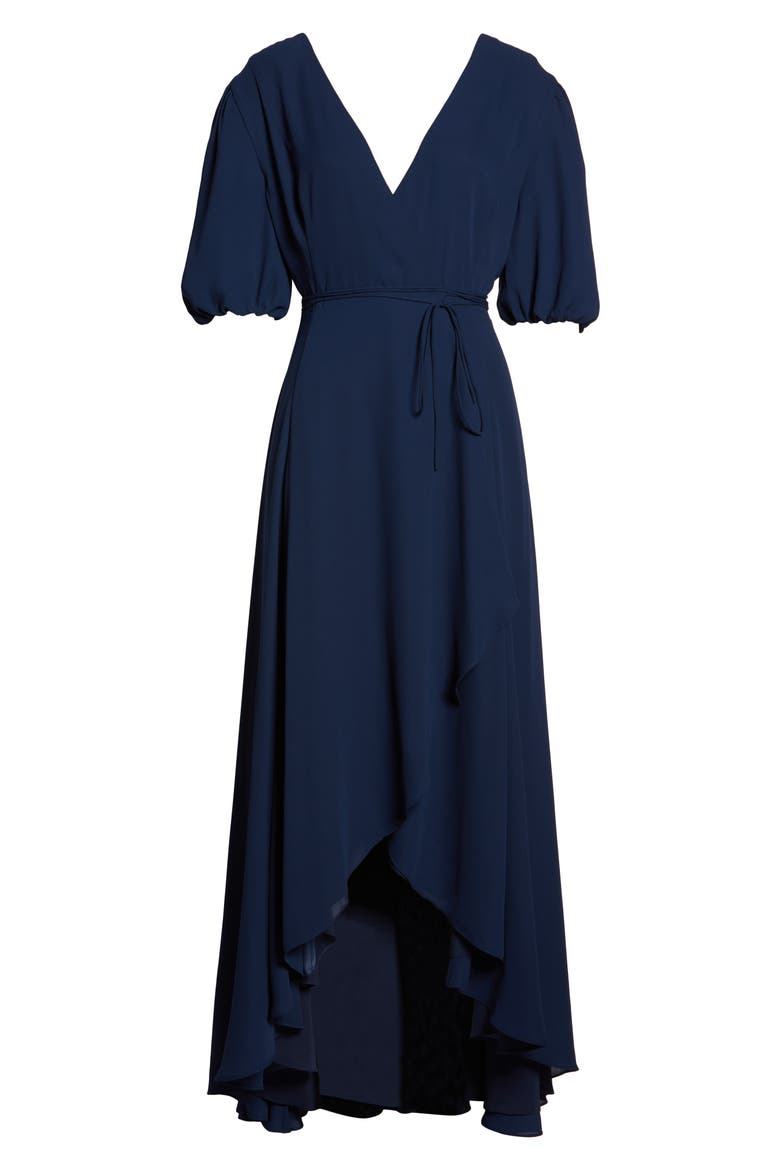 V-Neck Georgette Wrap Gown, Alternate, color, NAVY