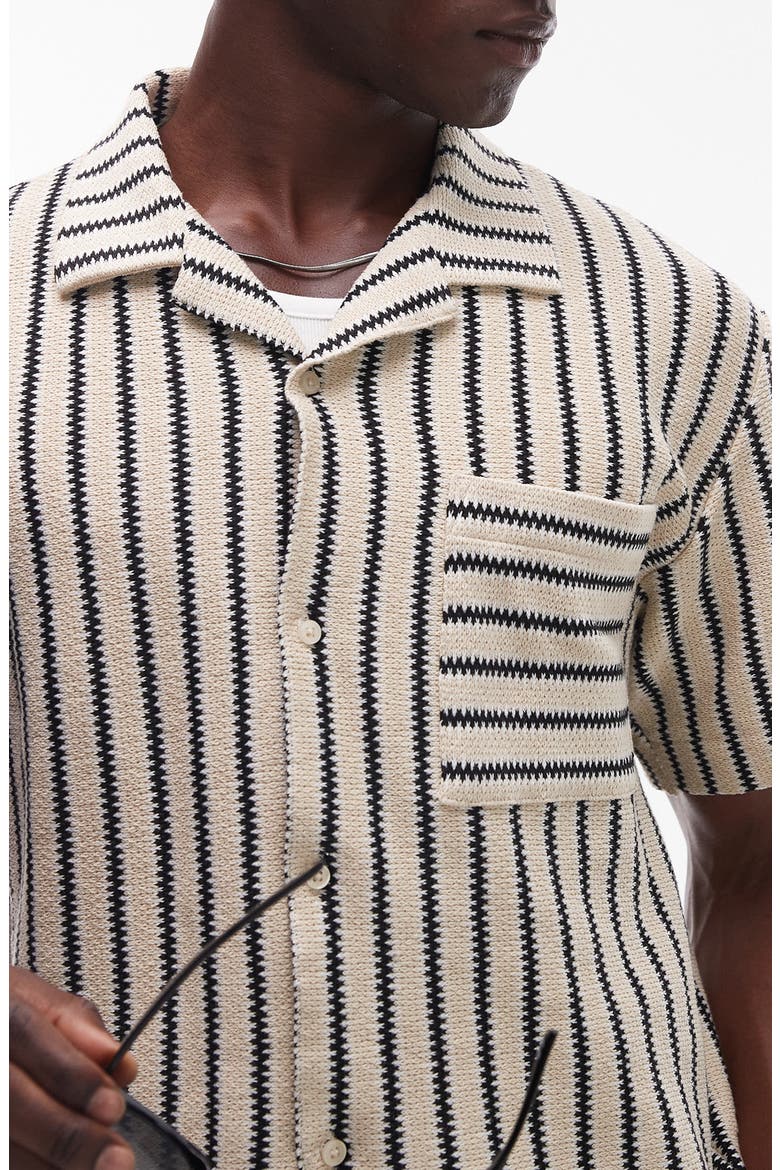 Stripe Knit Camp Shirt, Alternate, color, STONE